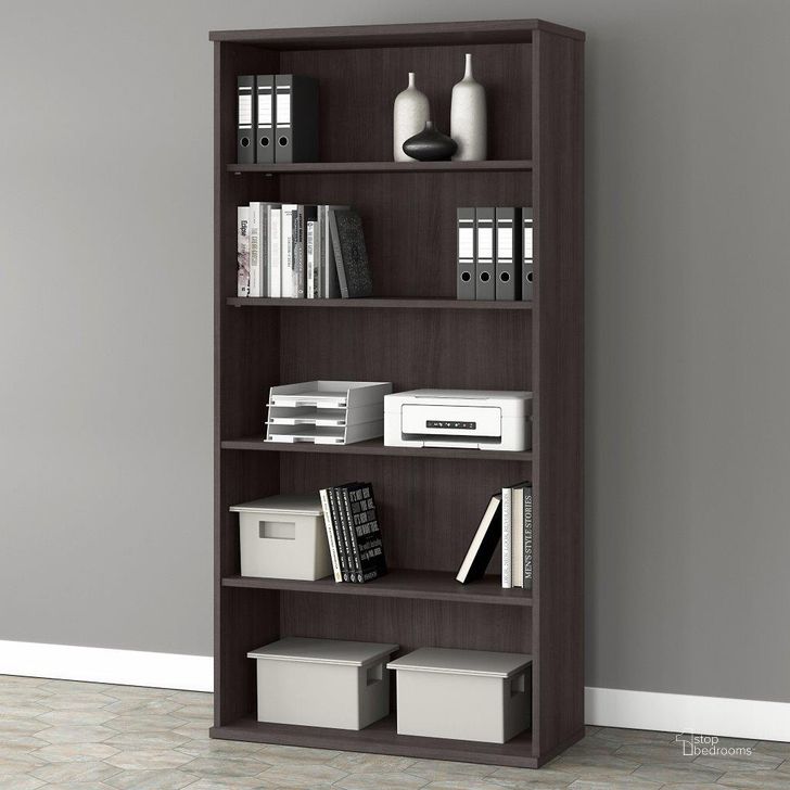 The appearance of Bush Business Furniture Studio A Tall 5 Shelf Bookcase in Storm Gray designed by Bush Furniture in the modern / contemporary interior design. This dark gray piece of furniture  was selected by 1StopBedrooms from Studio A Collection to add a touch of cosiness and style into your home. Sku: SDB7236SG-Z. Product Type: Bookcase. Image1