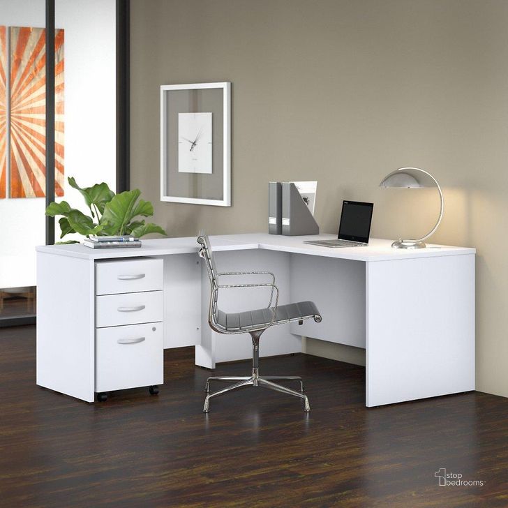 The appearance of Bush Business Furniture Studio C 60W x 30D L Shaped Desk with Mobile File Cabinet and 42W Return in White designed by Bush Furniture in the transitional interior design. This white piece of furniture  was selected by 1StopBedrooms from Studio C Collection to add a touch of cosiness and style into your home. Sku: STC008WHSU. Product Type: Desk. Image1
