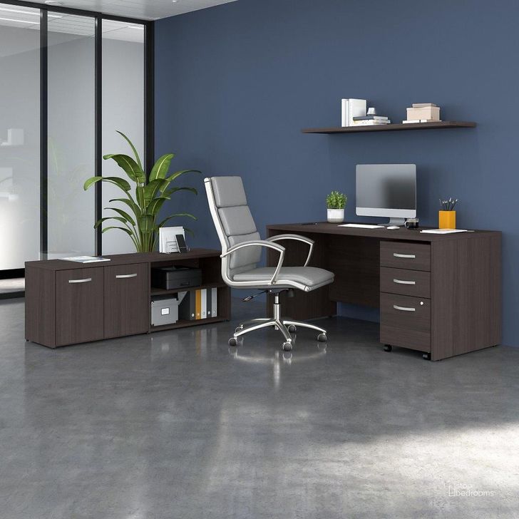 The appearance of Bush Business Furniture Studio C 60W x 30D Office Desk with Storage Return and Mobile File Cabinet in Storm Gray designed by Bush Furniture in the transitional interior design. This dark gray piece of furniture  was selected by 1StopBedrooms from Studio C Collection to add a touch of cosiness and style into your home. Sku: STC042SGSU. Product Type: Office Desk. Image1