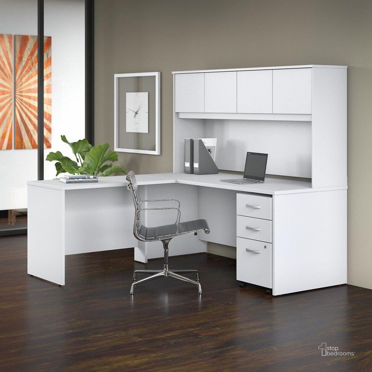 The appearance of Bush Business Furniture Studio C 72W x 30D L Shaped Desk with Hutch, Mobile File Cabinet and 42W Return in White designed by Bush Furniture in the modern / contemporary interior design. This white piece of furniture  was selected by 1StopBedrooms from Studio C Collection to add a touch of cosiness and style into your home. Sku: STC006WHSU. Product Type: Desk & Hutch. Image1