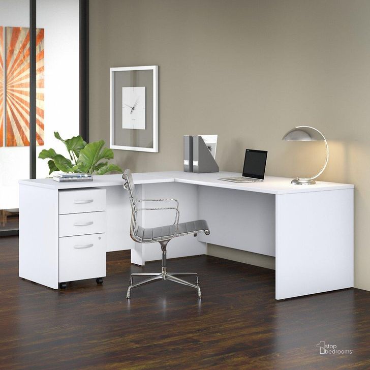 The appearance of Bush Business Furniture Studio C 72W x 30D L Shaped Desk with Mobile File Cabinet and 42W Return in White designed by Bush Furniture in the modern / contemporary interior design. This white piece of furniture  was selected by 1StopBedrooms from Studio C Collection to add a touch of cosiness and style into your home. Sku: STC007WHSU. Product Type: Desk. Image1