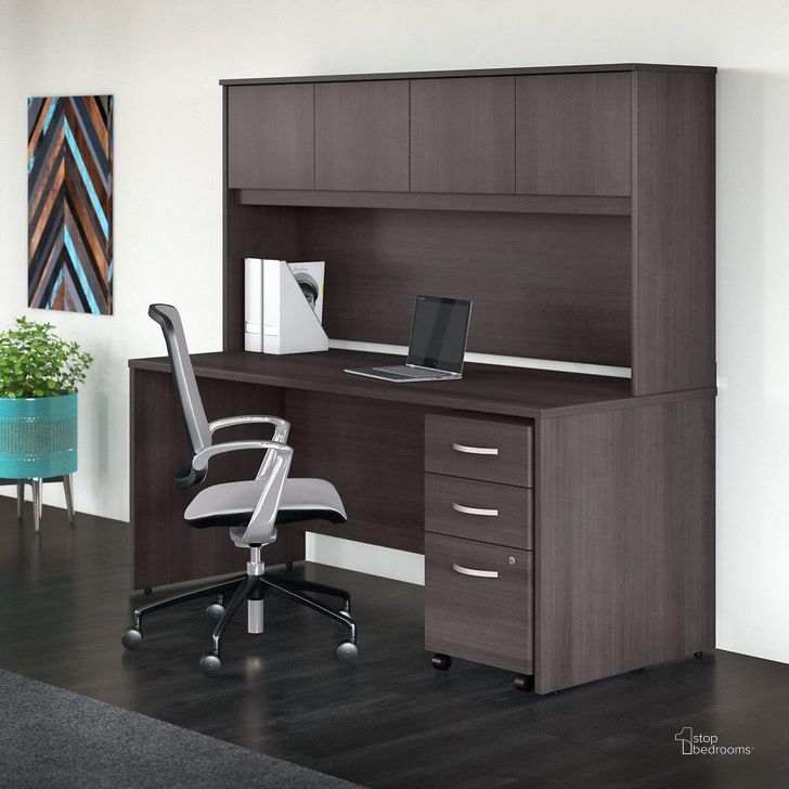 The appearance of Bush Business Furniture Studio C 72W x 30D Office Desk with Hutch and Mobile File Cabinet in Storm Gray designed by Bush Furniture in the modern / contemporary interior design. This dark gray piece of furniture  was selected by 1StopBedrooms from Studio C Collection to add a touch of cosiness and style into your home. Sku: STC011SGSU. Product Type: Desk & Hutch. Image1