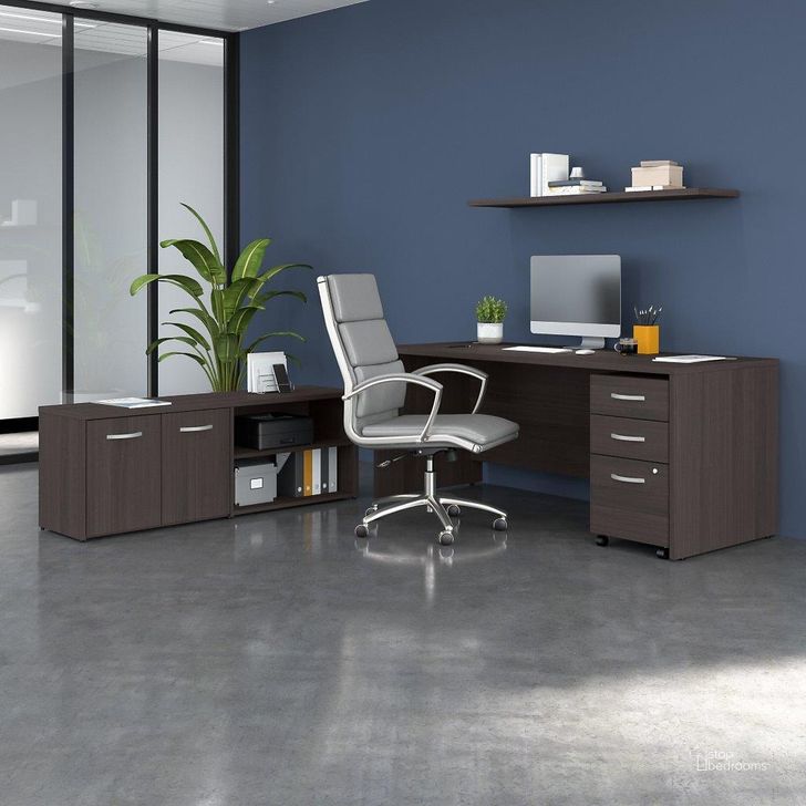 The appearance of Bush Business Furniture Studio C 72W x 30D Office Desk with Storage Return and Mobile File Cabinet in Storm Gray designed by Bush Furniture in the transitional interior design. This dark gray piece of furniture  was selected by 1StopBedrooms from Studio C Collection to add a touch of cosiness and style into your home. Sku: STC048SGSU. Product Type: Office Desk. Image1