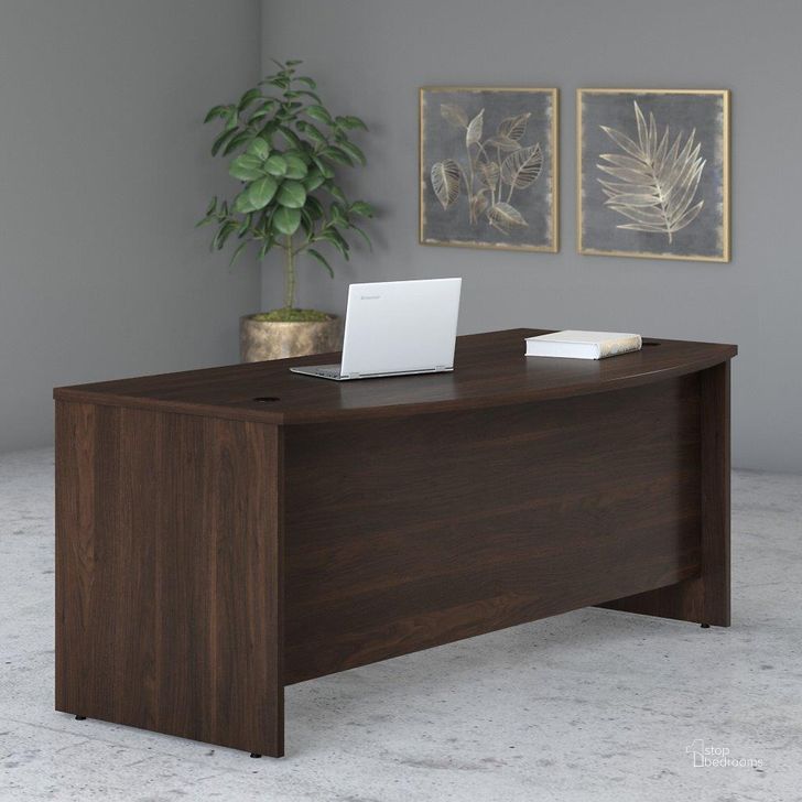 The appearance of Bush Business Furniture Studio C 72W x 36D Bow Front Desk in Black Walnut designed by Bush Furniture in the transitional interior design. This black walnut piece of furniture  was selected by 1StopBedrooms from Studio C Collection to add a touch of cosiness and style into your home. Sku: SCD172BW. Product Type: Desk. Image1