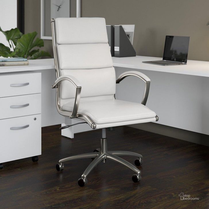 The appearance of Bush Business Furniture Studio C High Back Leather Executive Office Chair in White Stc031Wh designed by Bush Furniture in the transitional interior design. This white leather piece of furniture  was selected by 1StopBedrooms from Studio C Collection to add a touch of cosiness and style into your home. Sku: STC031WH. Product Type: Office Chair. Image1