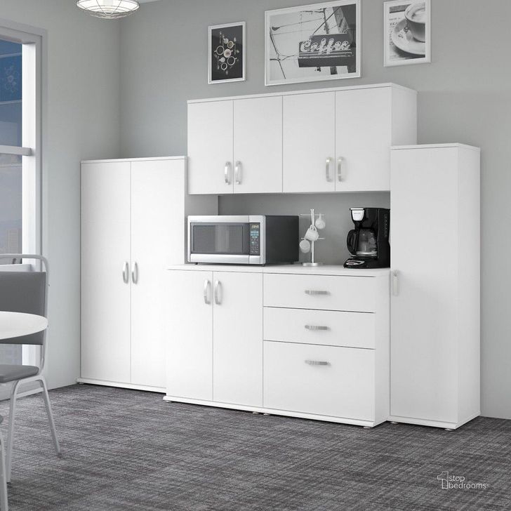 The appearance of Bush Business Furniture Universal 108W 6 Piece Modular Storage Set With Floor And Wall Cabinets In White designed by Bush Furniture in the modern / contemporary interior design. This white piece of furniture  was selected by 1StopBedrooms from Universal Collection to add a touch of cosiness and style into your home. Sku: UNS002WH. Product Type: Filing Cabinets and Storage. Image1