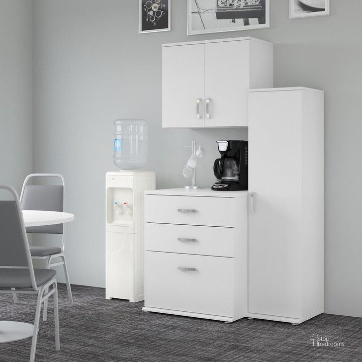 The appearance of Bush Business Furniture Universal 44W 3 Piece Modular Storage Set With Floor And Wall Cabinets In White designed by Bush Furniture in the modern / contemporary interior design. This white piece of furniture  was selected by 1StopBedrooms from Universal Collection to add a touch of cosiness and style into your home. Sku: UNS005WH. Product Type: Filing Cabinets and Storage. Image1