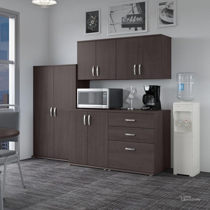 The appearance of Bush Business Furniture Universal 92W 5 Piece Modular Storage Set With Floor And Wall Cabinets In Storm Gray designed by Bush Furniture in the modern / contemporary interior design. This brown piece of furniture  was selected by 1StopBedrooms from Universal Collection to add a touch of cosiness and style into your home. Sku: UNS003SG. Product Type: Filing Cabinets and Storage. Image1