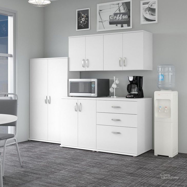 The appearance of Bush Business Furniture Universal 92W 5 Piece Modular Storage Set With Floor And Wall Cabinets In White designed by Bush Furniture in the modern / contemporary interior design. This white piece of furniture  was selected by 1StopBedrooms from Universal Collection to add a touch of cosiness and style into your home. Sku: UNS003WH. Product Type: Filing Cabinets and Storage. Image1
