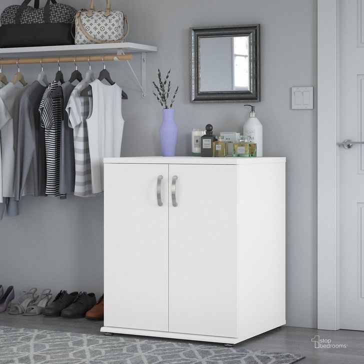 The appearance of Bush Business Furniture Universal Closet Organizer with Doors and Shelves in White designed by Bush Furniture in the modern / contemporary interior design. This white piece of furniture  was selected by 1StopBedrooms from Closet Storage Collection to add a touch of cosiness and style into your home. Sku: CLS128WH-Z. Material: Wood. Product Type: Organizer. Image1