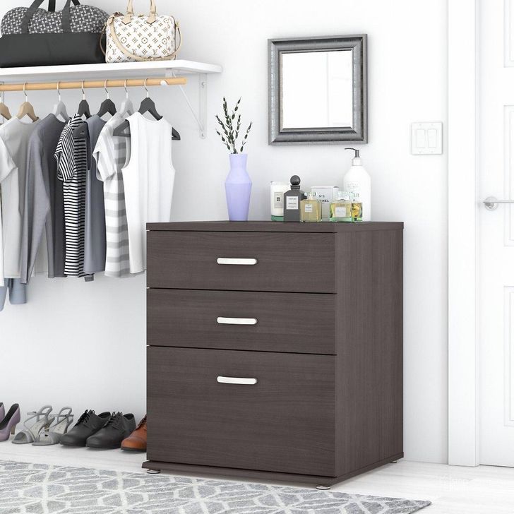 The appearance of Bush Business Furniture Universal Closet Organizer with Drawers in Storm Gray designed by Bush Furniture in the modern / contemporary interior design. This dark gray piece of furniture  was selected by 1StopBedrooms from Closet Storage Collection to add a touch of cosiness and style into your home. Sku: CLS328SG-Z. Material: Wood. Product Type: Organizer. Image1