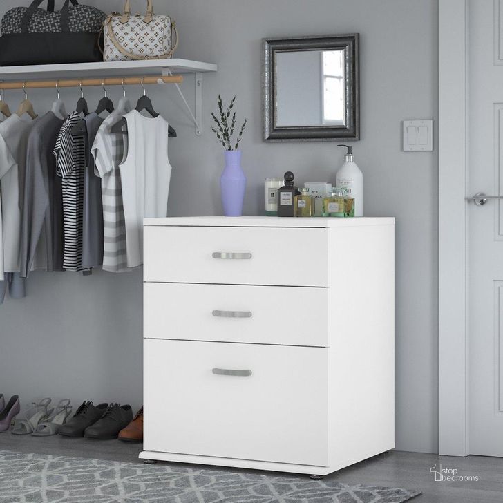 The appearance of Bush Business Furniture Universal Closet Organizer with Drawers in White designed by Bush Furniture in the modern / contemporary interior design. This white piece of furniture  was selected by 1StopBedrooms from Closet Storage Collection to add a touch of cosiness and style into your home. Sku: CLS328WH-Z. Material: Wood. Product Type: Organizer. Image1