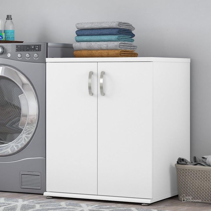 The appearance of Bush Business Furniture Universal Laundry Room Storage Cabinet with Doors and Shelves in White designed by Bush Furniture in the modern / contemporary interior design. This white piece of furniture  was selected by 1StopBedrooms from Laundry Storage Collection to add a touch of cosiness and style into your home. Sku: LNS128WH-Z. Product Type: Storage Cabinet. Image1