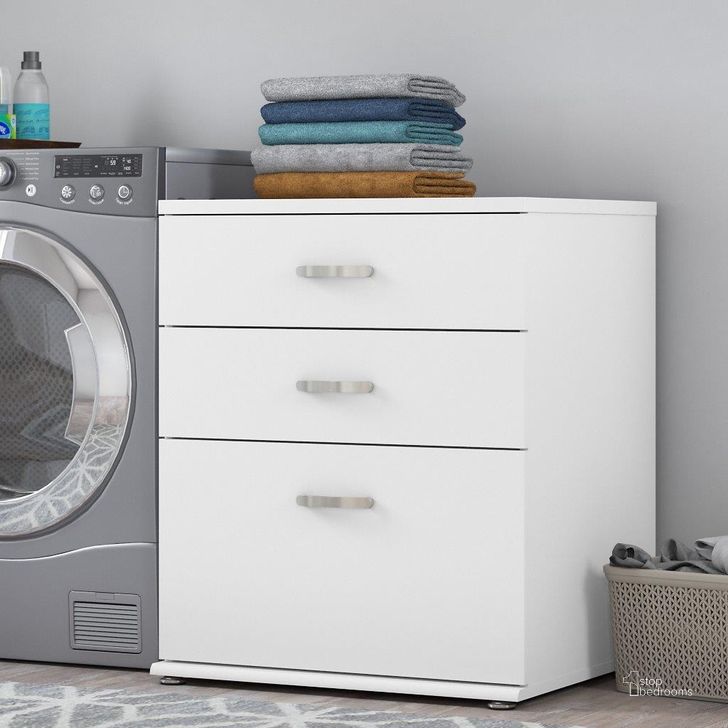The appearance of Bush Business Furniture Universal Laundry Room Storage Cabinet with Drawers in White designed by Bush Furniture in the modern / contemporary interior design. This white piece of furniture  was selected by 1StopBedrooms from Laundry Storage Collection to add a touch of cosiness and style into your home. Sku: LNS328WH-Z. Product Type: Storage Cabinet. Image1