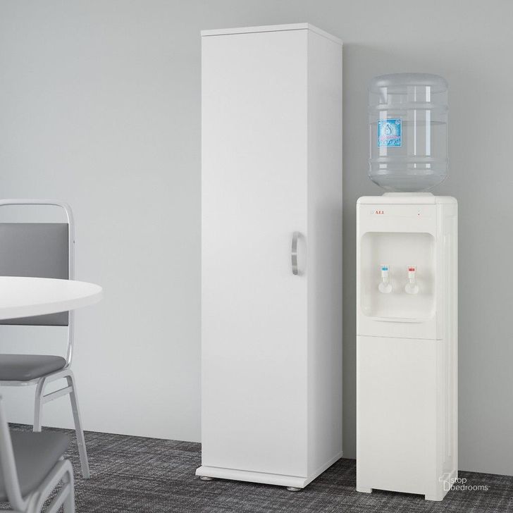 The appearance of Bush Business Furniture Universal Tall Narrow Storage Cabinet With Door And Shelves In White designed by Bush Furniture in the modern / contemporary interior design. This white piece of furniture  was selected by 1StopBedrooms from Universal Collection to add a touch of cosiness and style into your home. Sku: UNS116WH. Product Type: Storage Cabinet. Image1