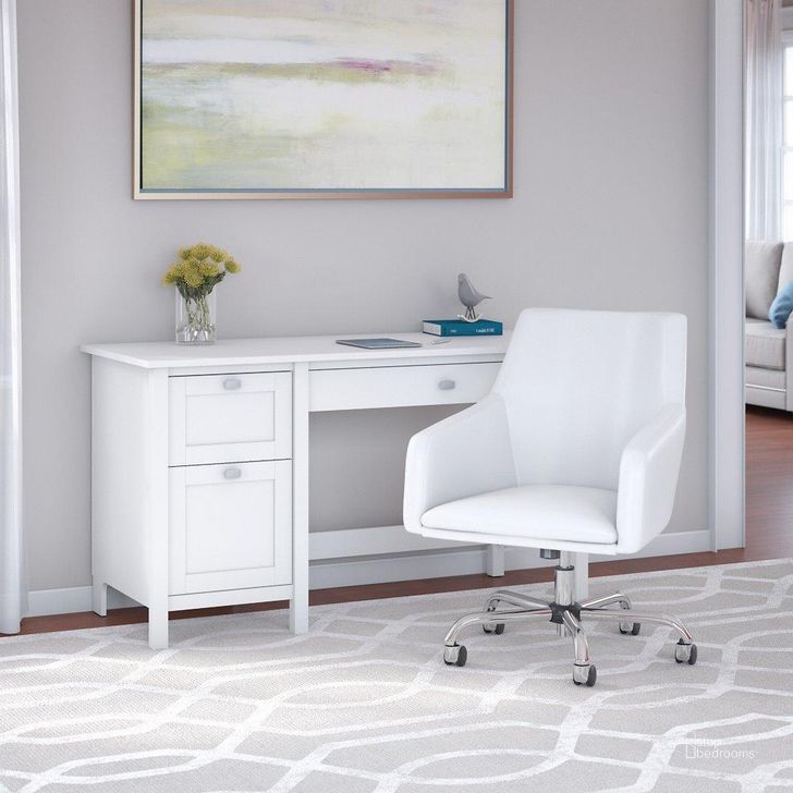 The appearance of Bush Furniture Broadview 54W Computer Desk and Chair Set in Pure White designed by Bush Furniture in the modern / contemporary interior design. This white piece of furniture  was selected by 1StopBedrooms from Broadview Collection to add a touch of cosiness and style into your home. Sku: BD021WH. Material: Wood. Product Type: Computer Desk. Image1