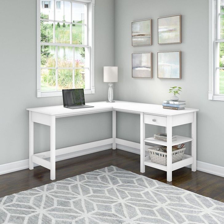 The appearance of Bush Furniture Broadview 60W L Shaped Computer Desk with Storage in Pure White designed by Bush Furniture in the modern / contemporary interior design. This white piece of furniture  was selected by 1StopBedrooms from Broadview Collection to add a touch of cosiness and style into your home. Sku: BDD260WH-03. Material: Wood. Product Type: Computer Desk. Image1