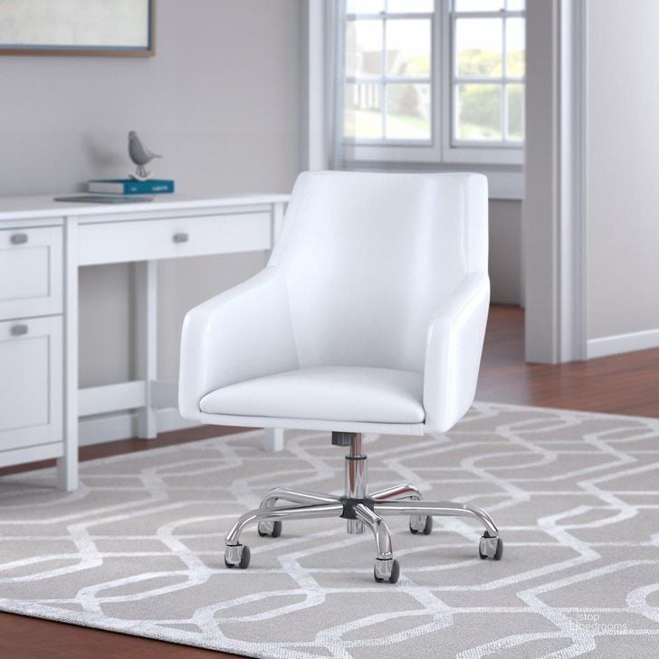 The appearance of Bush Furniture Broadview Mid Back Leather Box Chair in White designed by Bush Furniture in the modern / contemporary interior design. This white leather piece of furniture  was selected by 1StopBedrooms from Broadview Collection to add a touch of cosiness and style into your home. Sku: BD020WH. Material: Leather. Product Type: Office Chair. Image1
