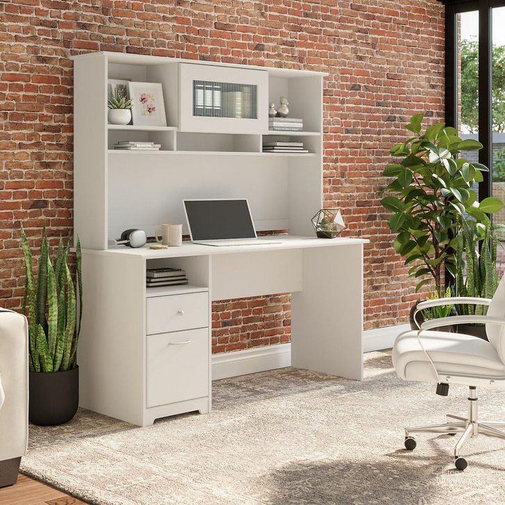The appearance of Bush Furniture Cabot 60W Computer Desk with Hutch in White designed by Bush Furniture in the modern / contemporary interior design. This white piece of furniture  was selected by 1StopBedrooms from Cabot Collection to add a touch of cosiness and style into your home. Sku: CAB042WHN. Material: Wood. Product Type: Computer Desk. Image1