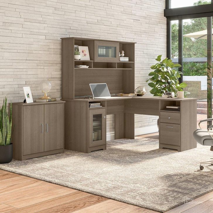 The appearance of Bush Furniture Cabot 60W L Shaped Computer Desk with Hutch and Small Storage Cabinet in Ash Gray designed by Bush Furniture in the modern / contemporary interior design. This ash gray piece of furniture  was selected by 1StopBedrooms from Cabot Collection to add a touch of cosiness and style into your home. Sku: CAB016AG. Material: Wood. Product Type: Computer Desk. Image1