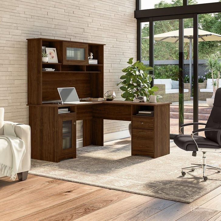 The appearance of Bush Furniture Cabot 60W L Shaped Computer Desk with Hutch and Storage in Modern Walnut designed by Bush Furniture in the modern / contemporary interior design. This modern walnut piece of furniture  was selected by 1StopBedrooms from Cabot Collection to add a touch of cosiness and style into your home. Sku: CAB001MW. Material: Wood. Product Type: Computer Desk. Image1