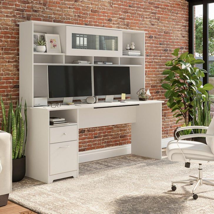 The appearance of Bush Furniture Cabot 72W Computer Desk with Hutch in White designed by Bush Furniture in the modern / contemporary interior design. This white piece of furniture  was selected by 1StopBedrooms from Cabot Collection to add a touch of cosiness and style into your home. Sku: CAB049WHN. Material: Wood. Product Type: Computer Desk. Image1
