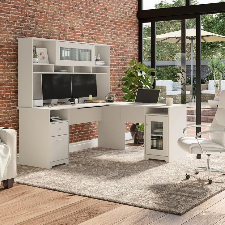 The appearance of Bush Furniture Cabot 72W L Shaped Computer Desk with Hutch and Storage in White designed by Bush Furniture in the modern / contemporary interior design. This white piece of furniture  was selected by 1StopBedrooms from Cabot Collection to add a touch of cosiness and style into your home. Sku: CAB073WHN. Material: Wood. Product Type: Computer Desk. Image1