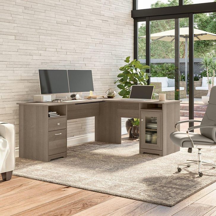The appearance of Bush Furniture Cabot 72W L Shaped Computer Desk with Storage in Ash Gray designed by Bush Furniture in the modern / contemporary interior design. This ash gray piece of furniture  was selected by 1StopBedrooms from Cabot Collection to add a touch of cosiness and style into your home. Sku: CAB072AG. Material: Wood. Product Type: Computer Desk. Image1