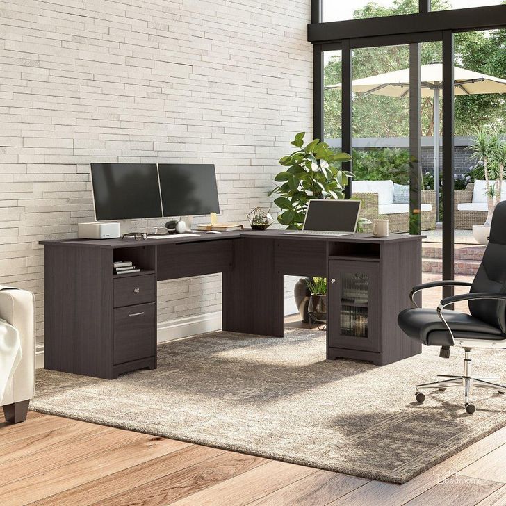 The appearance of Bush Furniture Cabot 72W L Shaped Computer Desk with Storage in Heather Gray designed by Bush Furniture in the modern / contemporary interior design. This grey heather piece of furniture  was selected by 1StopBedrooms from Cabot Collection to add a touch of cosiness and style into your home. Sku: CAB072HRG. Material: Wood. Product Type: Computer Desk. Image1