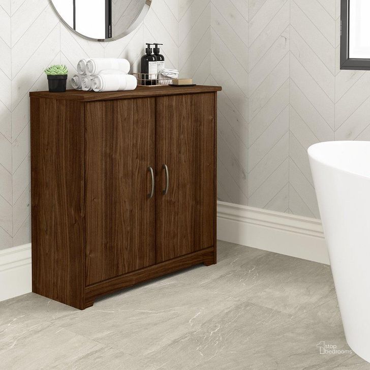 The appearance of Bush Furniture Cabot Small Bathroom Storage Cabinet with Doors in Modern Walnut designed by Bush Furniture in the modern / contemporary interior design. This modern walnut piece of furniture  was selected by 1StopBedrooms from Cabot Collection to add a touch of cosiness and style into your home. Sku: WC31098-Z1. Product Type: Bathroom Storage. Image1