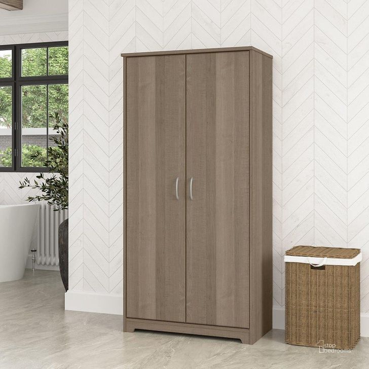 The appearance of Bush Furniture Cabot Tall Bathroom Storage Cabinet with Doors in Ash Gray designed by Bush Furniture in the modern / contemporary interior design. This ash gray piece of furniture  was selected by 1StopBedrooms from Cabot Collection to add a touch of cosiness and style into your home. Sku: WC31299-Z1. Product Type: Bathroom Storage. Image1
