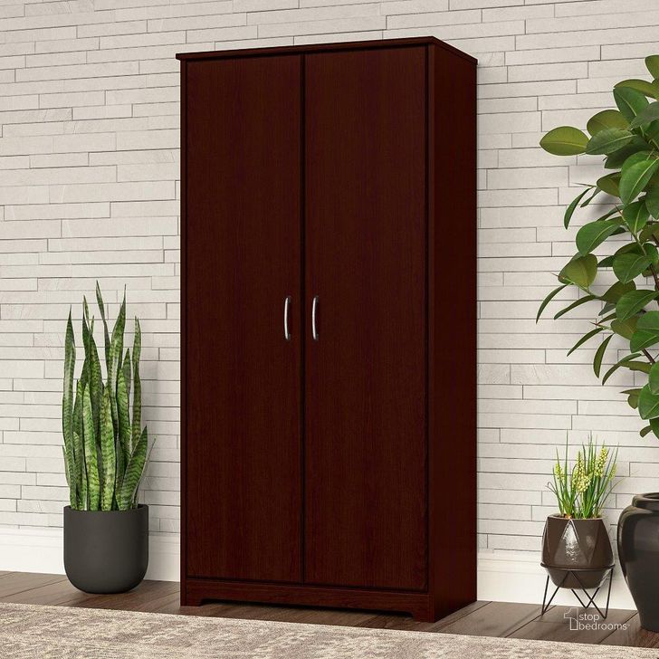 The appearance of Bush Furniture Cabot Tall Storage Cabinet with Doors in Harvest Cherry designed by Bush Furniture in the modern / contemporary interior design. This cherry piece of furniture  was selected by 1StopBedrooms from Cabot Collection to add a touch of cosiness and style into your home. Sku: WC31499. Product Type: Storage Cabinet. Image1