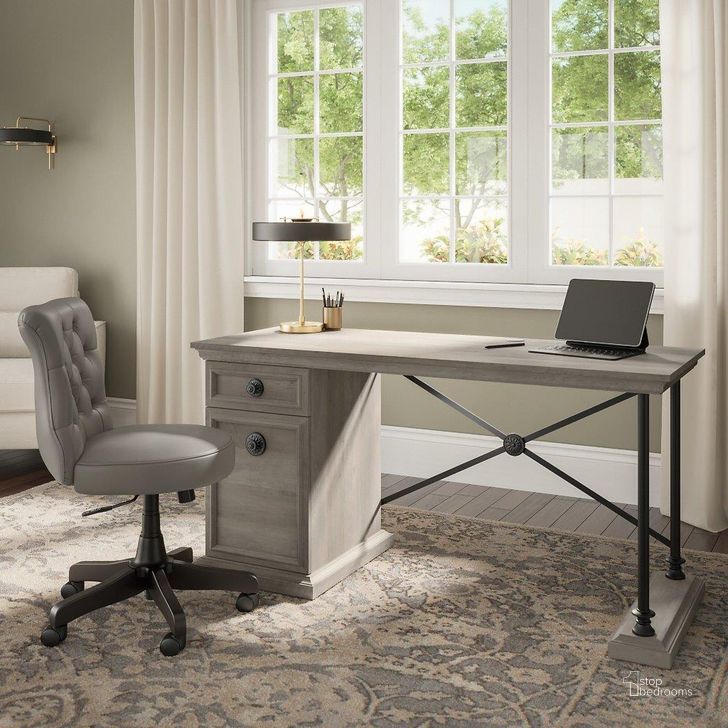 The appearance of Bush Furniture Coliseum 60W Designer Desk Set with Office Chair in Driftwood Gray designed by Bush Furniture in the country / farmhouse interior design. This gray piece of furniture  was selected by 1StopBedrooms from Coliseum Collection to add a touch of cosiness and style into your home. Sku: CSM014DG. Material: Wood. Product Type: Home Office Set. Image1