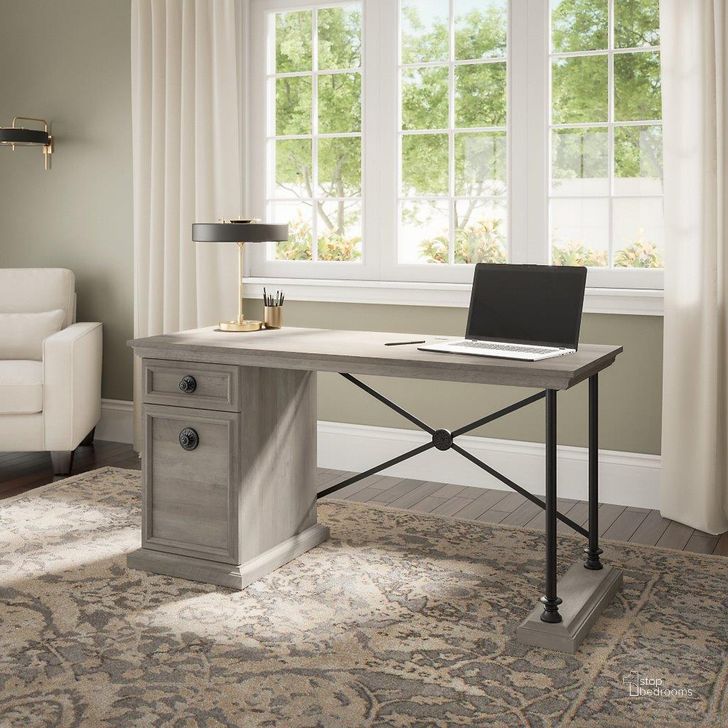 The appearance of Bush Furniture Coliseum 60W Designer Desk with Storage in Driftwood Gray designed by Bush Furniture in the country / farmhouse interior design. This driftwood piece of furniture  was selected by 1StopBedrooms from Coliseum Collection to add a touch of cosiness and style into your home. Sku: CSD160DG-03. Material: Wood. Product Type: Desk. Image1