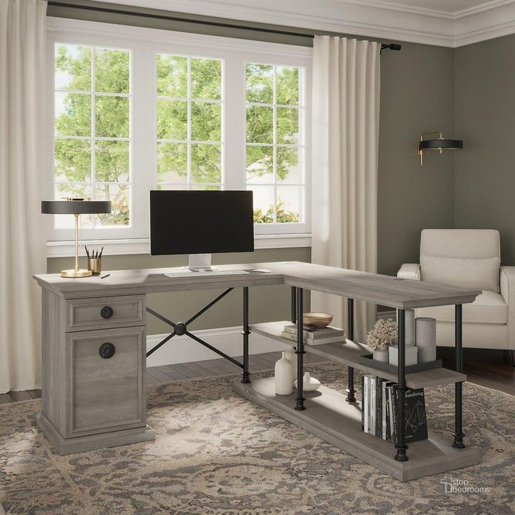 The appearance of Bush Furniture Coliseum 64W Designer L Shaped Desk with Storage in Driftwood Gray designed by Bush Furniture in the country / farmhouse interior design. This driftwood piece of furniture  was selected by 1StopBedrooms from Coliseum Collection to add a touch of cosiness and style into your home. Sku: CSD164DG-03K. Material: Wood. Product Type: Desk. Image1