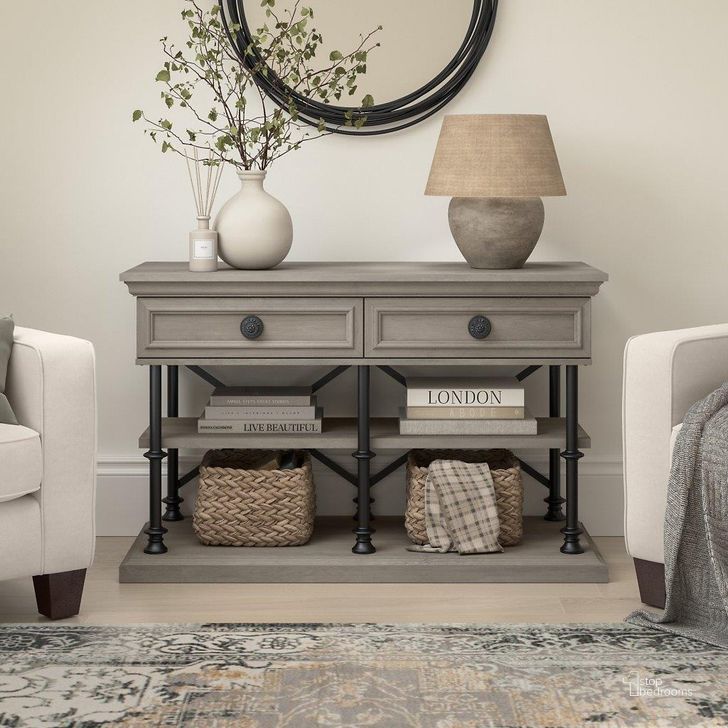 The appearance of Bush Furniture Coliseum Designer Console Table in Driftwood Gray designed by Bush Furniture in the country / farmhouse interior design. This gray piece of furniture  was selected by 1StopBedrooms from Coliseum Collection to add a touch of cosiness and style into your home. Sku: CST148DG-03. Material: Wood. Product Type: Console Table. Image1