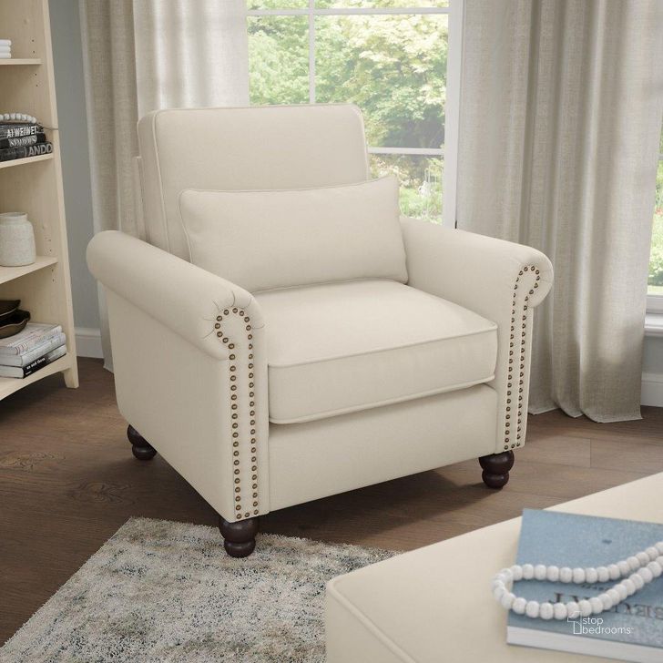 The appearance of Bush Furniture Coventry Accent Chair with Arms in Cream Herringbone designed by Bush Furniture in the traditional interior design. This cream piece of furniture  was selected by 1StopBedrooms from Coventry Collection to add a touch of cosiness and style into your home. Sku: CVK36BCRH-03. Material: Fabric. Product Type: Accent Chair. Image1