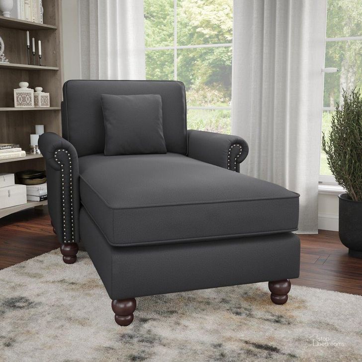 The appearance of Bush Furniture Coventry Chaise Lounge with Arms in Charcoal Gray Herringbone designed by Bush Furniture in the traditional interior design. This charcoal gray piece of furniture  was selected by 1StopBedrooms from Coventry Collection to add a touch of cosiness and style into your home. Sku: CVM41BCGH-03K. Material: Fabric. Product Type: Chaise. Image1