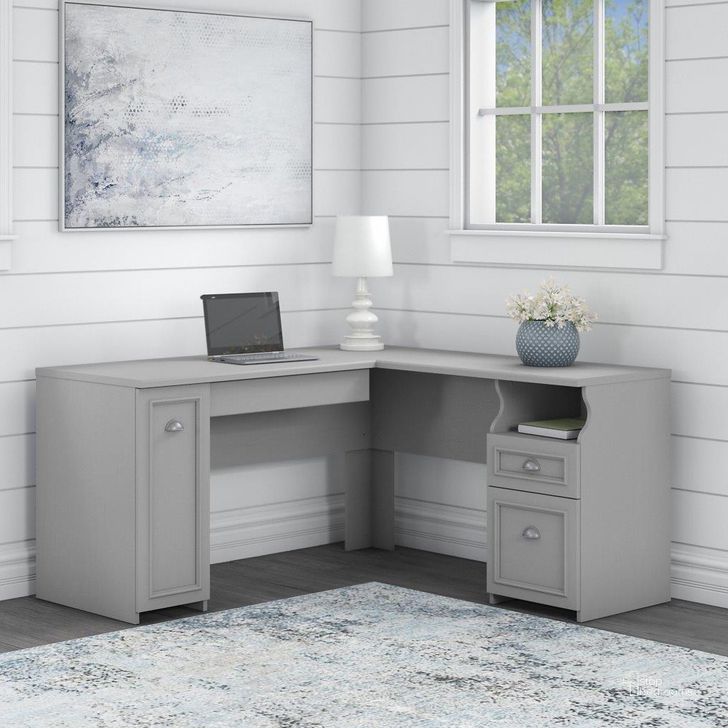 The appearance of Bush Furniture Fairview 60W L Shaped Desk With Drawers And Storage Cabinet In Cape Cod Gray designed by Bush Furniture in the country / farmhouse interior design. This gray piece of furniture  was selected by 1StopBedrooms from Fairview Collection to add a touch of cosiness and style into your home. Sku: WC53530-03K. Material: Wood. Product Type: Desk. Image1