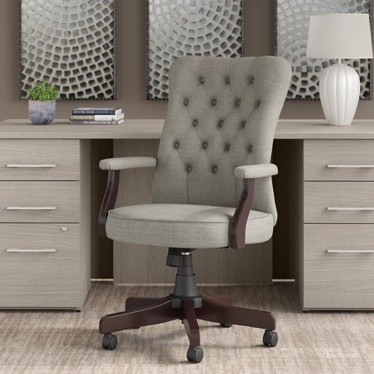 The appearance of Bush Furniture Fairview High Back Tufted Office Chair with Arms in Light Gray Fabric designed by Bush Furniture in the country / farmhouse interior design. This light gray piece of furniture  was selected by 1StopBedrooms from Fairview Collection to add a touch of cosiness and style into your home. Sku: FVCH2303LGF-Z. Material: Fabric. Product Type: Office Chair. Image1