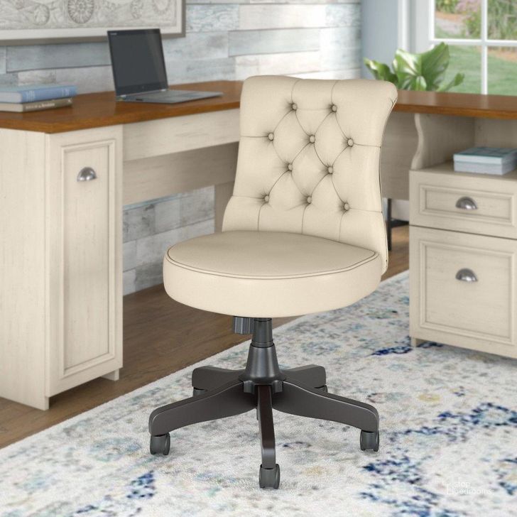 The appearance of Bush Furniture Fairview Mid Back Tufted Office Chair in Antique White Leather designed by Bush Furniture in the country / farmhouse interior design. This antique white piece of furniture  was selected by 1StopBedrooms from Fairview Collection to add a touch of cosiness and style into your home. Sku: FV018AW. Material: Fabric. Product Type: Office Chair. Image1
