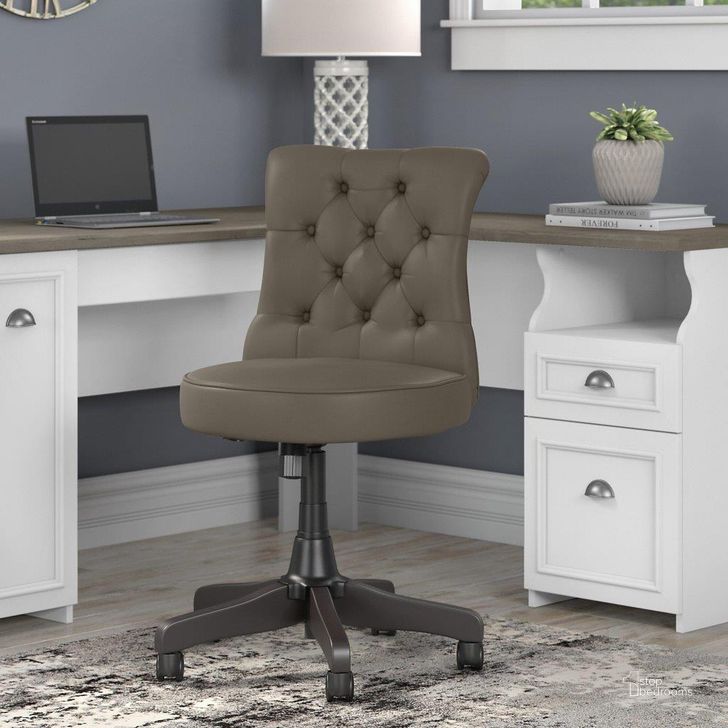 The appearance of Bush Furniture Fairview Mid Back Tufted Office Chair In Washed Gray Leather designed by Bush Furniture in the country / farmhouse interior design. This washed grey piece of furniture  was selected by 1StopBedrooms from Fairview Collection to add a touch of cosiness and style into your home. Sku: FV018WG. Material: Fabric. Product Type: Office Chair. Image1
