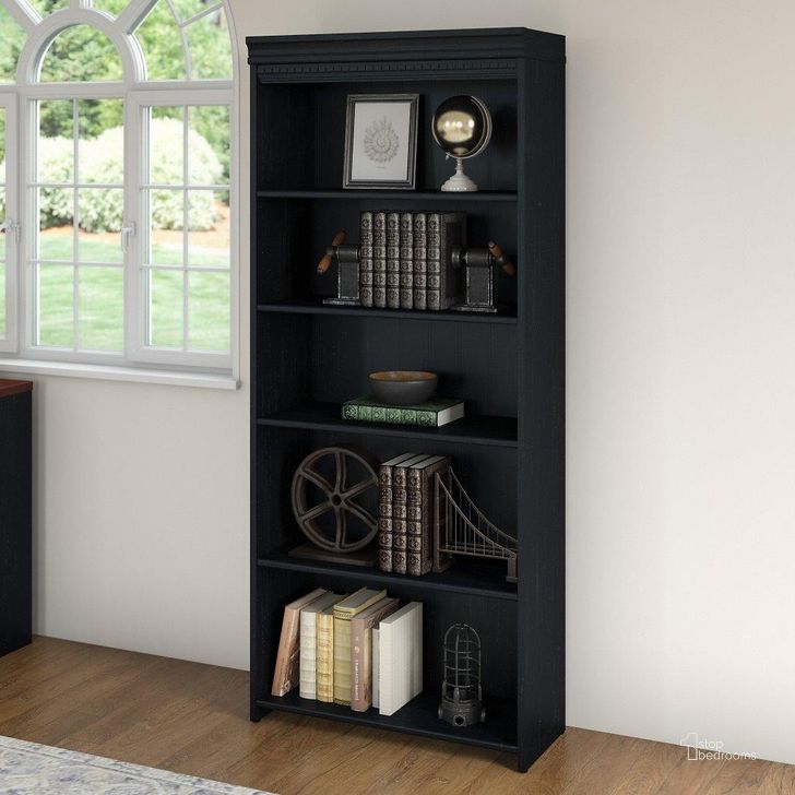 The appearance of Bush Furniture Fairview Tall 5 Shelf Bookcase in Antique Black designed by Bush Furniture in the country / farmhouse interior design. This antique black piece of furniture  was selected by 1StopBedrooms from Fairview Collection to add a touch of cosiness and style into your home. Sku: WC53965-03. Product Type: Bookcase. Image1