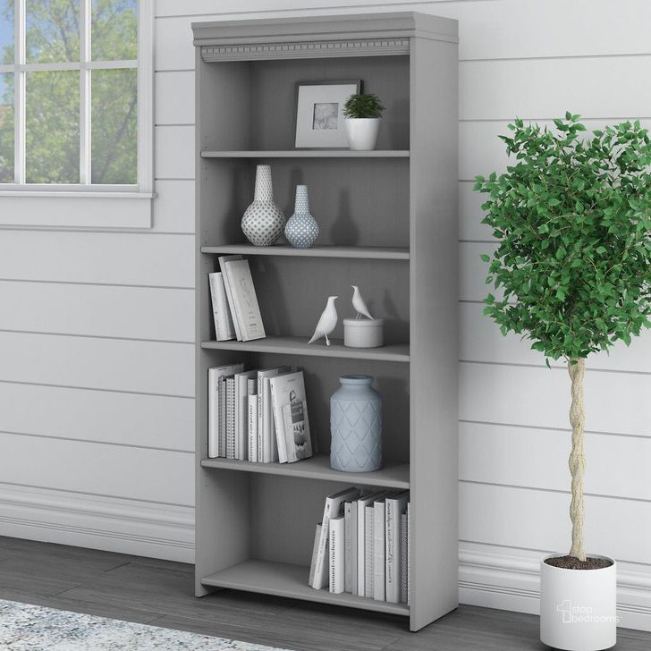 The appearance of Bush Furniture Fairview Tall 5 Shelf Bookcase In Cape Cod Gray designed by Bush Furniture in the country / farmhouse interior design. This gray piece of furniture  was selected by 1StopBedrooms from Fairview Collection to add a touch of cosiness and style into your home. Sku: WC53565-03. Material: Wood. Product Type: Bookcase. Image1