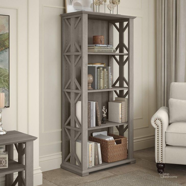 The appearance of Bush Furniture Homestead 4 Shelf Farmhouse Bookcase in Driftwood Gray designed by Bush Furniture in the country / farmhouse interior design. This gray piece of furniture  was selected by 1StopBedrooms from Homestead Collection to add a touch of cosiness and style into your home. Sku: HOB166DG-03. Material: Wood. Product Type: Bookcase. Image1