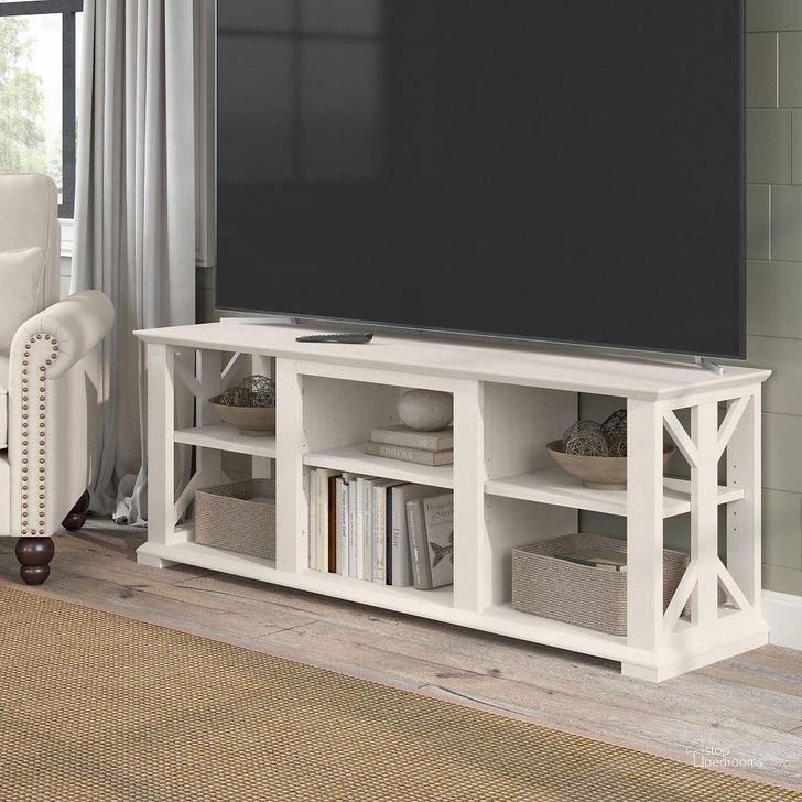 The appearance of Bush Furniture Homestead Farmhouse Tv Stand For 70 Inch Tv in Linen White Oak designed by Bush Furniture in the country / farmhouse interior design. This oak and white piece of furniture  was selected by 1StopBedrooms from Homestead Collection to add a touch of cosiness and style into your home. Sku: HOV160LW-03. Material: Wood. Product Type: TV Stand. Image1