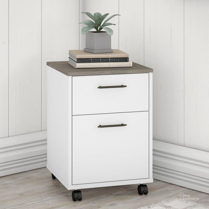 The appearance of Bush Furniture Key West 2 Drawer Mobile File Cabinet In Pure White And Shiplap Gray designed by Bush Furniture in the country / farmhouse interior design. This white and gray piece of furniture  was selected by 1StopBedrooms from Key West Collection to add a touch of cosiness and style into your home. Sku: KWF116G2W-03. Product Type: File Cabinet. Image1