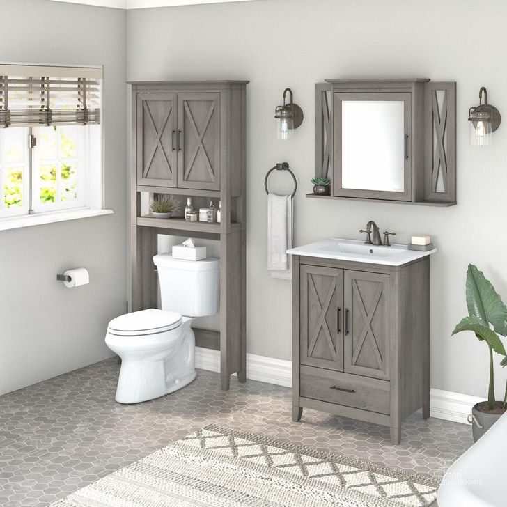 The appearance of Bush Furniture Key West 24W Bathroom Vanity Sink with Mirror and Over The Toilet Storage Cabinet in Driftwood Gray designed by Bush Furniture in the country / farmhouse interior design. This gray piece of furniture  was selected by 1StopBedrooms from Key West Bathroom Collection to add a touch of cosiness and style into your home. Sku: KWS031DG. Product Type: Bathroom Vanity. Image1