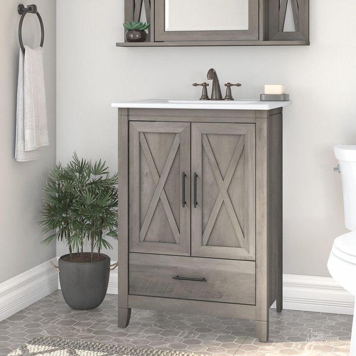 The appearance of Bush Furniture Key West 24W Bathroom Vanity with Sink in Driftwood Gray designed by Bush Furniture in the country / farmhouse interior design. This gray piece of furniture  was selected by 1StopBedrooms from Key West Bathroom Collection to add a touch of cosiness and style into your home. Sku: KWVN124DG-03K. Product Type: Bathroom Vanity. Image1