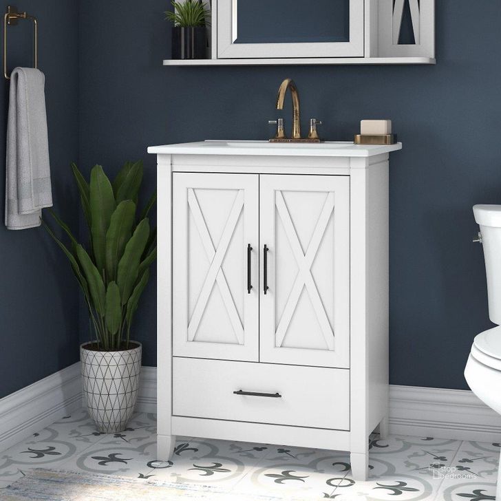 The appearance of Bush Furniture Key West 24W Bathroom Vanity with Sink in White Ash designed by Bush Furniture in the country / farmhouse interior design. This off white piece of furniture  was selected by 1StopBedrooms from Key West Bathroom Collection to add a touch of cosiness and style into your home. Sku: KWVN124WAS-03K. Product Type: Bathroom Vanity. Image1